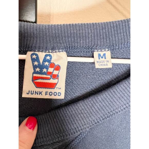 Junk Food Blue Oversized Short Sleeve Raglan American Flag 1 Patch Sweatshirt M - Picture 3 of 6